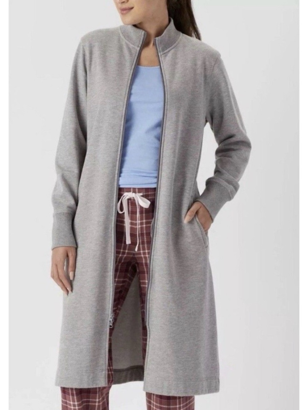 Duluth Trading Co Women's Souped-Up Fleece Zip Up Robe cardigan Gray Size XL